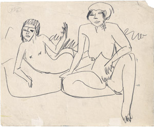 Lot 8178, Auction  110, Kirchner, Ernst Ludwig, Liegender und sitzender weiblicher Akt; verso: Figurengruppen
