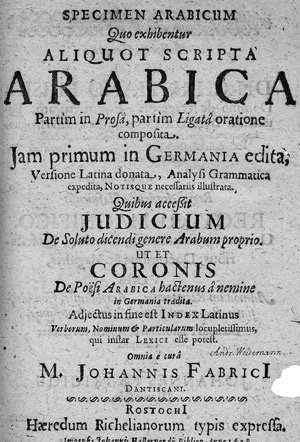 Lot 1332, Auction  111, Fabricius, Johann, Specimen Arabicum