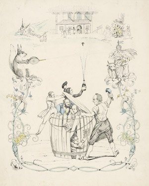 Lot 1377, Auction  111, Königsberger Böttcher, Der, Anonmyme Karikatur. Kolorierte Federlithographie