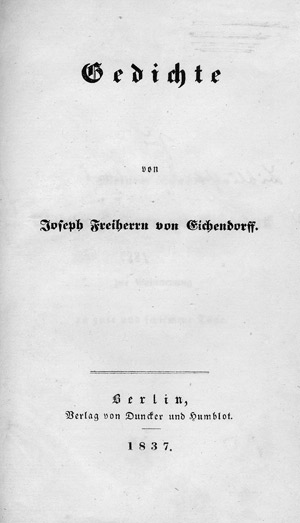 Lot 1636, Auction  111, Eichendorff, Joseph von, Gedichte