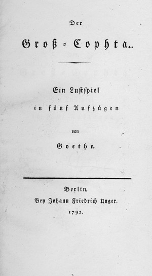 Lot 1673, Auction  111, Goethe, Johann Wolfgang von, Der Groß-Cophta