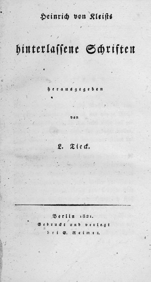Lot 1814, Auction  111, Kleist, Heinrich von, Hinterlassene Schriften