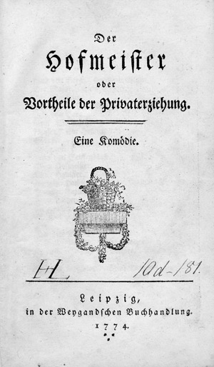 Lot 1842, Auction  111, Lenz, Jakob Michael Reinhold, Der Hofmeister