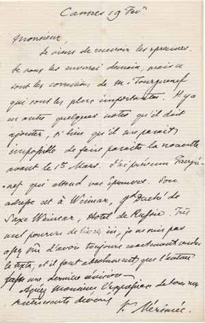Lot 2100, Auction  111, Mérimée, Prosper, Brief an einen Buchdrucker