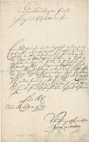 Lot 2263, Auction  111, Arenberg, Leopold Philipp, Herzog zu, Brief 1735 an Prinz Eugen von Savoyen