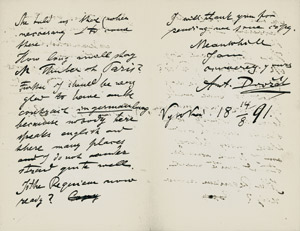 Lot 2348, Auction  111, Dvorak, Antonin, Brief 1891