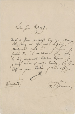 Lot 2396, Auction  111, Schumann, Robert, Brief an den Sänger  Eduard Rudolph