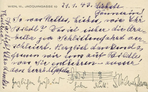 Lot 2404, Auction  111, Strauss, Richard, Musikzitat auf einer Karte seiner Frrau