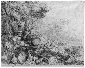 Lot 5034, Auction  111, Castiglione, Giovanni Benedetto, Zwei Schäfer mit einem Lastesel umgeben von einer Schafsherde