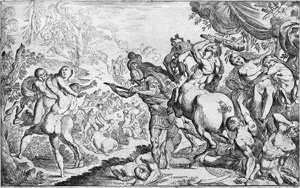 Lot 5424, Auction  111, Brebiette, Pierre, Kampf der Lapithen und Kentauren; Apollo und Diana schießen mit Pfeilen auf die Niobiden