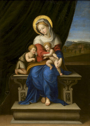 Lot 6108, Auction  111, Deutsch, um 1840. Die Madonna mit Kind und dem Johannesknaben