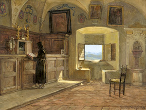 Lot 6112, Auction  111, Helsted, Axel Theophilus, Interieur eines Klosterzimmers mit lesendem Mönch