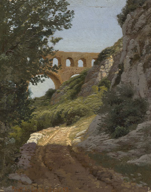 Lot 6118, Auction  111, Spangenberg, Louis - zugeschrieben, "Pont di Gare": Sonnenbeschienener Weg mit Blick auf ein Aquädukt. 
