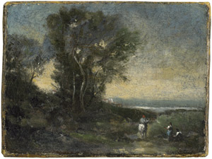 Lot 6121, Auction  111, Französisch, um 1880. Baumbestandene Landschaft mit Eselsreiter