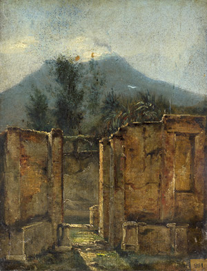 Lot 6146, Auction  111, Deutsch, um 1830. Ruinen von Pompeji mit dem Vesu im Mondschein