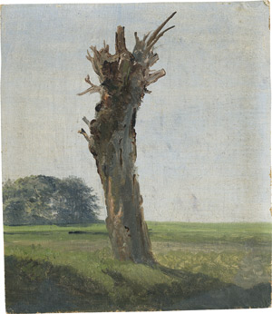 Lot 6167, Auction  111, Dänisch, um 1840. Flache Landschaft mit Weidenstumpf