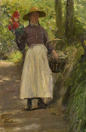 Lot 6209, Auction  111, Skarbina, Franz, Blumenmädchen auf einem Waldweg