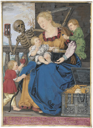 Lot 6302, Auction  111, Nürnbergisch, Anfang 16. Jh. Mutter und Kind umringt von Tod, Geld und Liebe
