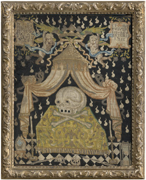 Lot 6355, Auction  111, Französisch, 1711. Klosterarbeit mit Stickbild eines Memento mori
