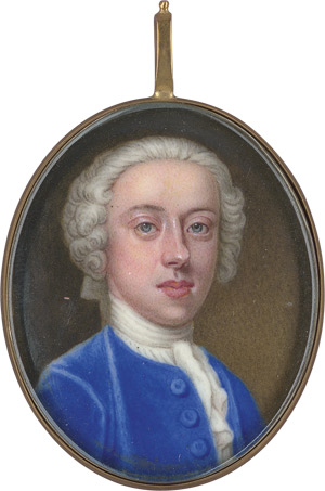 Lot 6811, Auction  111, Prewett, William - zugeschrieben, Bildnis eines Herrn mit weißer Perücke im blauen Samtrock