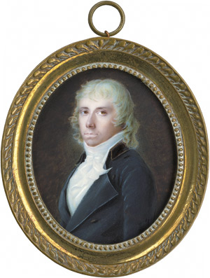 Lot 6900, Auction  111, Deutsch, um 1790. Junger Mann in blauer Jacke und weißer Weste