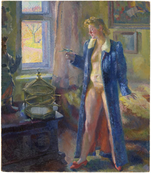 Lot 8139, Auction  111, Felixmüller, Conrad, Morgenstunde, im blauen Morgenrock, mit Wellensittich