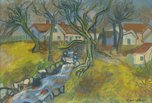 Lot 8222, Auction  111, Krauskopf, Bruno, Herbstlandschaft mit Häusern und kleinem Bach
