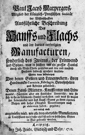 Lot 274, Auction  112, Marperger, Paul Jacob, Ausführliche Beschreibung des Hanffs und Flachs
