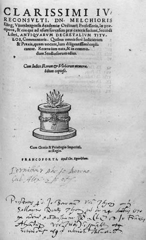 Lot 555, Auction  112, Kling, Melchior, Super tres priores Institutionum divi Iustiniani libros 