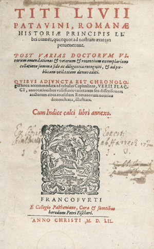 Lot 560, Auction  112, Livius, Titus, Romanae historiae principis libri omnes