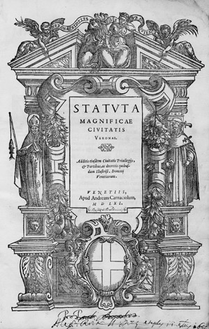 Lot 591, Auction  112, Statuta magnificae civitatis Veronae, Privilegia magnificae civitatis Veronae