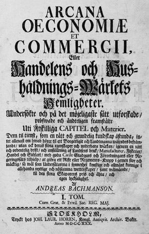 Lot 1483, Auction  112, Nordencrantz, Andreas, Arcana oeconomiae et commerci