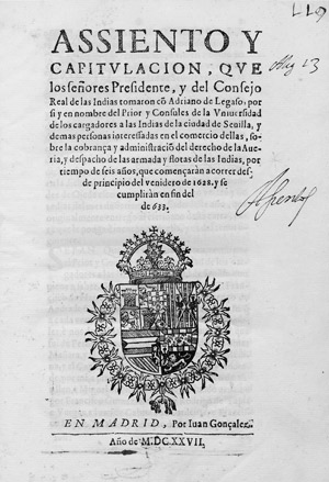 Los 1722 - Assiento y capitulacion - que los señores presidente, y del Consejo Real de las Indias tomaron con Adriano de Legaso - 0 - thumb