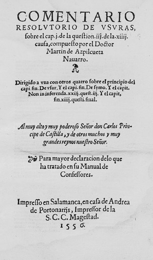 Los 1726 - Azpilcueta, Martín de - Commentarius de usuris resolutorius sobre el cap. j. de la question - 0 - thumb