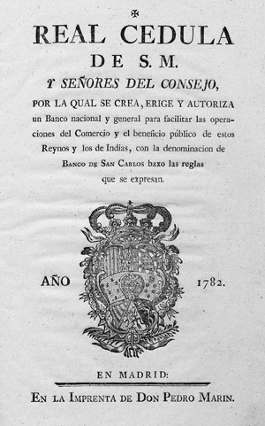 Lot 1729, Auction  112, Banco de San Carlos, Real cedula de S. M. y Señores del Consejo
