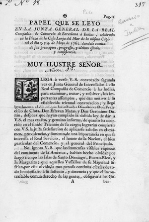 Lot 1736, Auction  112, Papel que se leyo, en la Junta General de la Real Compañia de Comercio