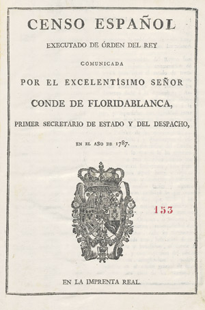Lot 1861, Auction  112, Floridablanca, Comte de Jose ́Monino, Censo español. Executado de òrden del Rey comunicado por Floridablanca