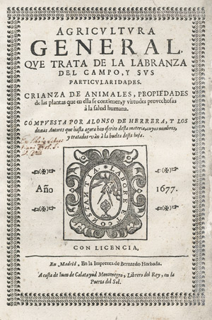 Lot 1883, Auction  112, Herrera, Gabriel Alonso, Agricultura general que trata de la labranza del campo 