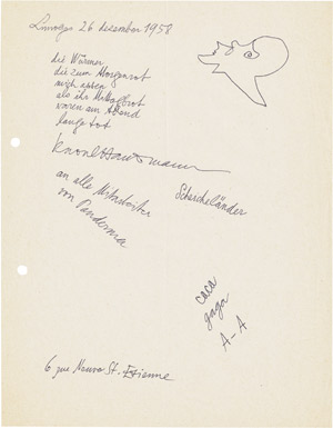 Lot 2337, Auction  112, Hausmann, Raoul, Gedichtmanuskript Dezember 1958