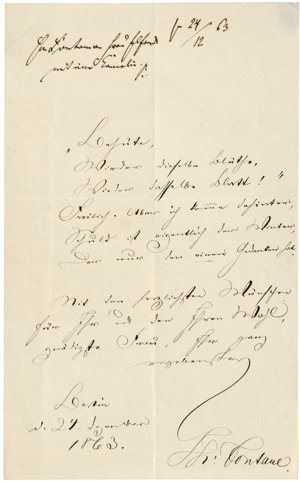 Lot 2350, Auction  112, Fontane, Theodor, Gedicht-Manuskript 1863