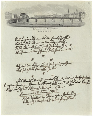 Lot 2394, Auction  112, Hormayr, Joseph Frhr von, Albumblatt 1843