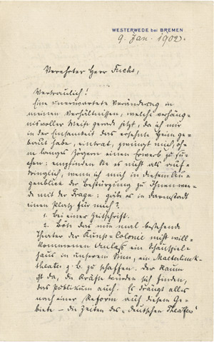 Lot 2437, Auction  112, Rilke, Rainer Maria, Brief 1902 an Georg Fuchs