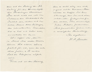 Lot 2516, Auction  112, Lorentz, Hendrik Antoon, Brief Januar 1926