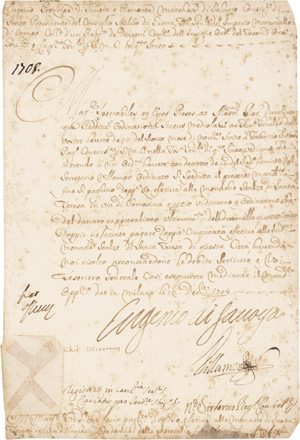 Lot 2562, Auction  112, Eugen, Prinz von Savoyen, Signiertes Schriftstück 1708