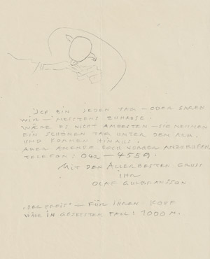 Lot 2671, Auction  112, Gulbransson, Olaf, Brief mit Bleistiftzeichnung
