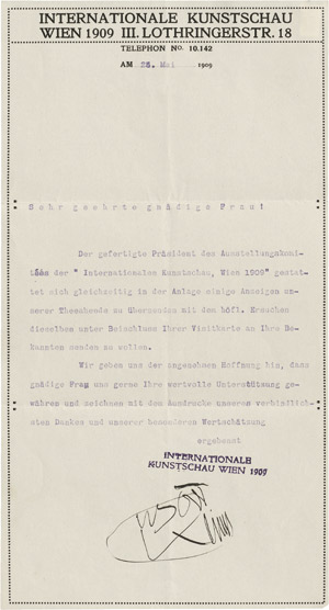 Lot 2676, Auction  112, Klimt, Gustav, Brief 1909