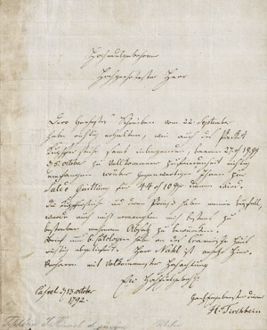 Lot 2699, Auction  112, Tischbein, Johann Heinrich, Brief 1792