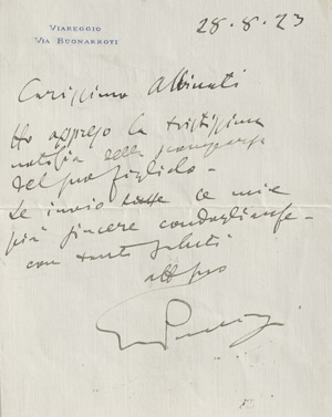 Lot 2745, Auction  112, Puccini, Giacomo, Brief 1923
