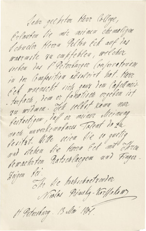 Lot 2749, Auction  112, Rimski-Korsakow, Nicolai, Brief an Hans Richter