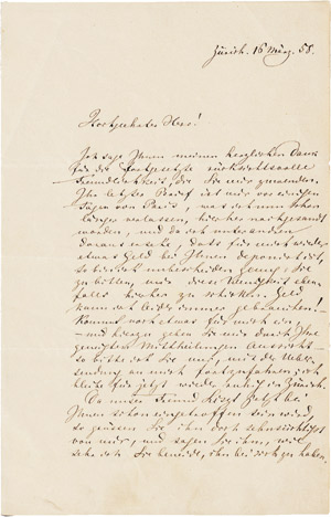 Lot 2772, Auction  112, Wagner, Richard, Brief Zürich 1858